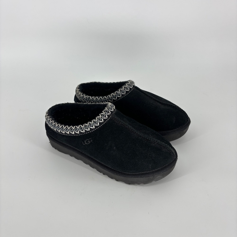 UGG Tasman Slipper Black Women Size 7 Suede Sheepskin Slip On Comfort Cozy Warm